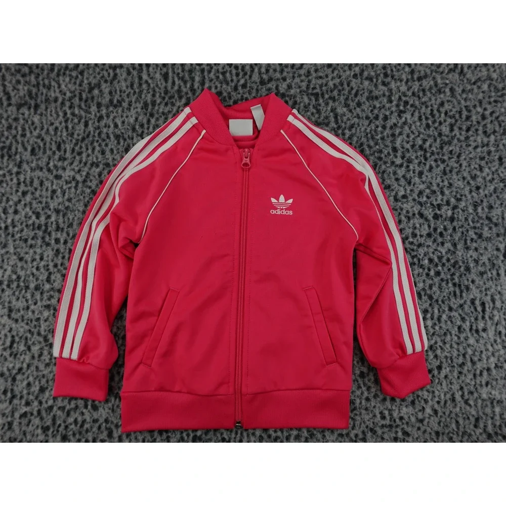 Adidas Track Jacket Toddler 3T Pink Excellent Zip Up Trefoil Logo‎ ED7670